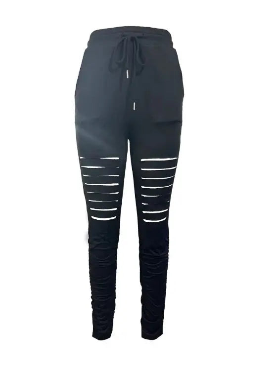 Ladies' Fashionable Casual Solid Color Autumn And Winter Perforated Pants Lady T Fashions