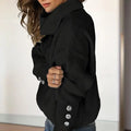 Women's Solid Color High-Neck Sweater - Button Cuff Detail, Cozy Fall&Winter Loose-Fit Top Lady T Fashions