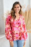 Hailey & Co Ruffle V-Neck Decor Button Floral Blouse Lady T Fashions
