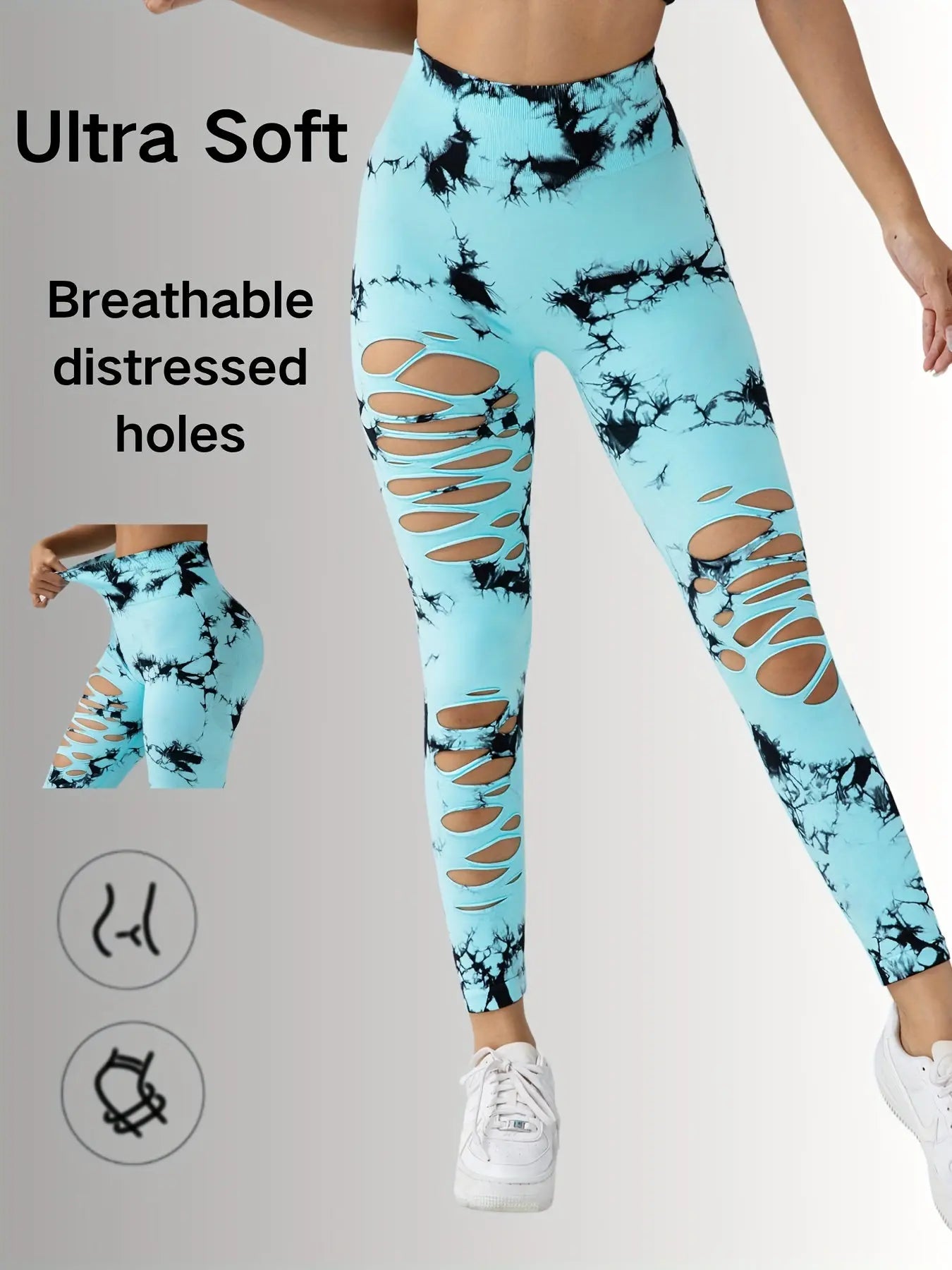 New Style Women's High-Waisted Yoga Leggings With Hollow-Out & Tie-Dye Design Lady T Fashions