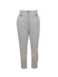 Women's Solid Color Non Elastic Belt Button Detail Four Season Fashion Pants Lady T Fashions