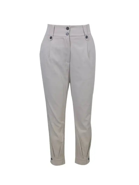 Women's Solid Color Non Elastic Belt Button Detail Four Season Fashion Pants Lady T Fashions