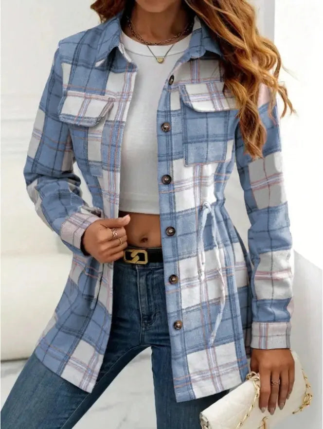 Women's Casual Vintage Plaid Front Button Loose Shirt For Spring Autumn Lady T Fashions