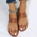 Women's Dark Brown Toe Loop Sandals, Open Round Toe Flat Comfy Fashion Slippers, Women's Indoor & Outdoor Slides Lady T Fashions