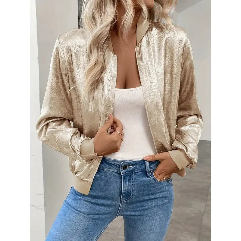 Women's Leopard Print Zip Up Lightweight Bomber Jacket Casual Long Sleeve Outerwear Lady T Fashions