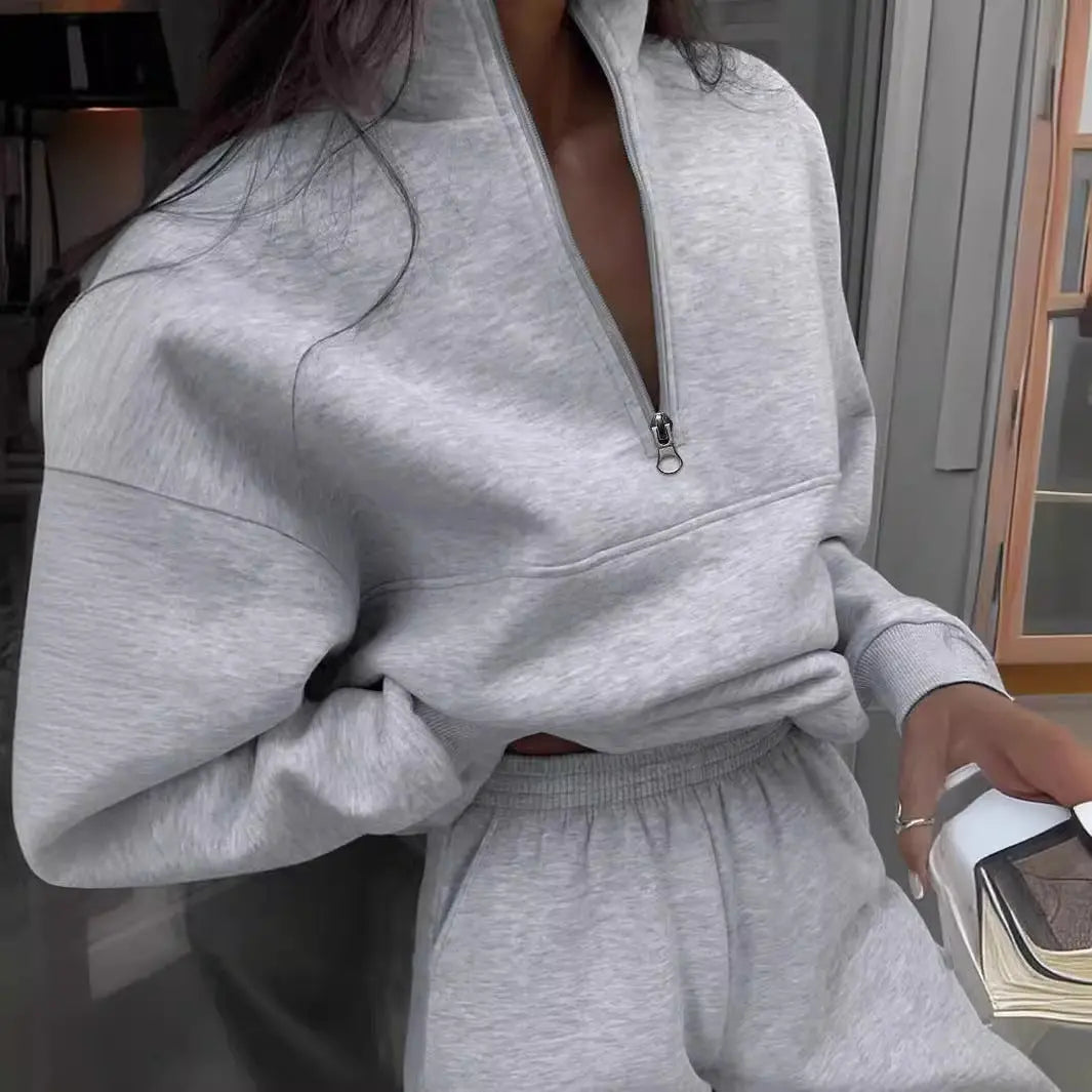 Long-sleeved Sports Sweatshirt Suit Fashion Stand-up Collar Zip-up Top And Elastic Band Trousers With Pocket Srping Fall Clothing For Women Lady T Fashions