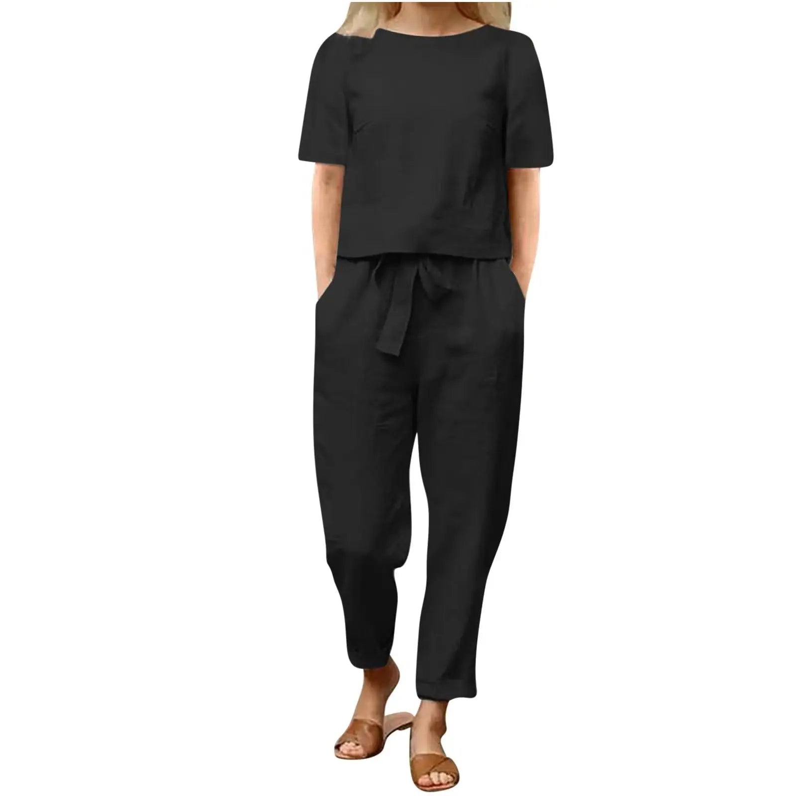 Women's Cotton And Linen Wide-leg Pants Suit Lady T Fashions