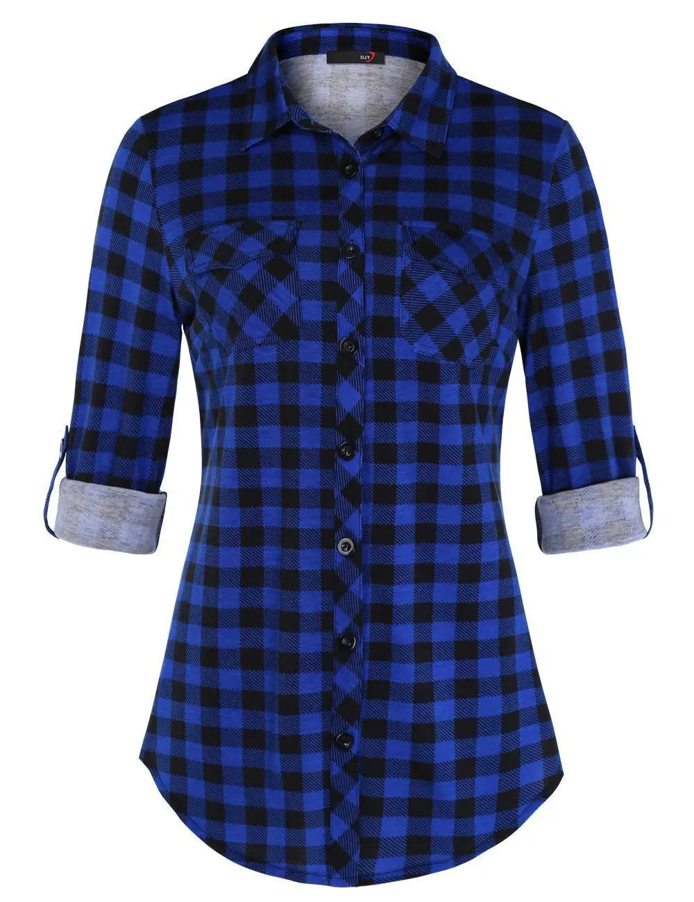 Plaid Pouch Button Cuff Comfort And Casual Printed Women's Shirt Lady T Fashions