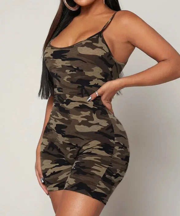 Women's Camouflage V-neck Fashionable Casual Jumpsuit Lady T Fashions