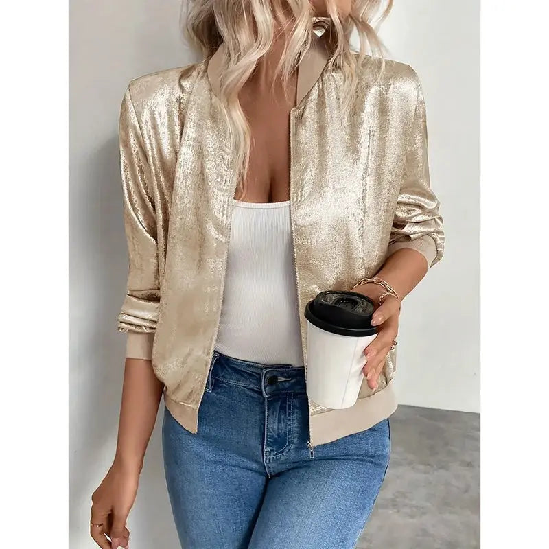 Women's Leopard Print Zip Up Lightweight Bomber Jacket Casual Long Sleeve Outerwear Lady T Fashions