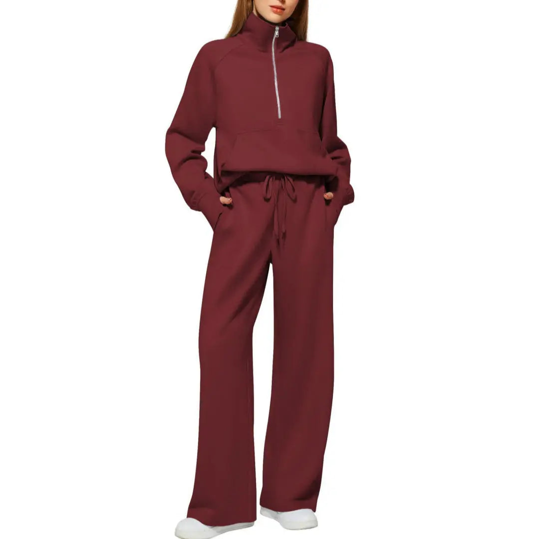 Solid Color Long-sleeved Sweater Trousers Suit Women's Suit Lady T Fashions