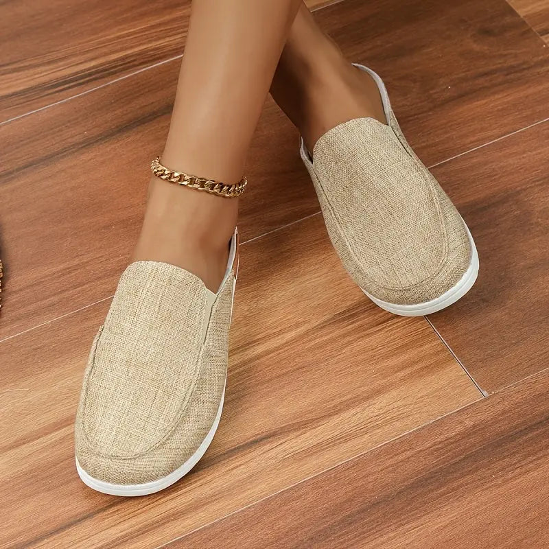 Women's Slip On Flat Loafers, Lightweight Round Toe Canvas Shoes, Casual Low Top Mules Lady T Fashions