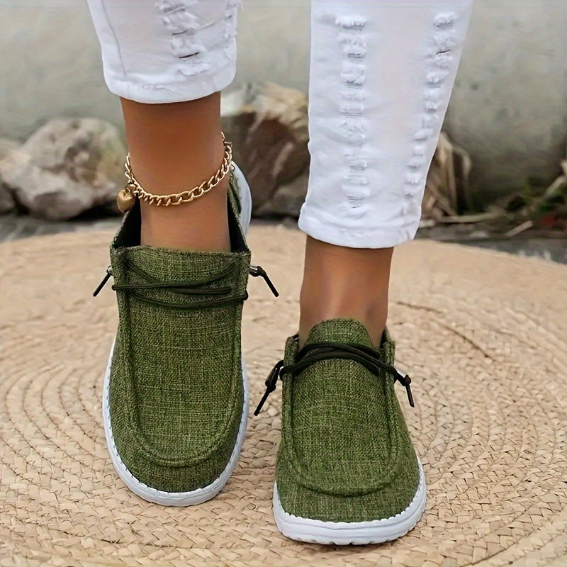Women's Solid Color Canvas Shoes, Casual Lace Up Flat Sneakers, Women's Daily Travel Shoes Lady T Fashions