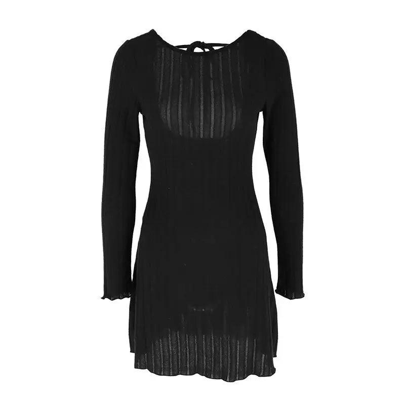 Long Sleeve Knitted Backless High Waist Lace-up Dress Lady T Fashions