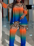Plus Size Leopard Print Two-Piece Set - Classic Crew Neck Long Sleeve Top & Coordinating Pants Outfits for a Chic Look - Designed for Plus Size Women, Womens Fashion Clothing Collection Lady T Fashions