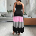 Women's Summer Casual Sleeveless V Neck Color Block Spaghetti Strap Maxi Long Dress Lady T Fashions