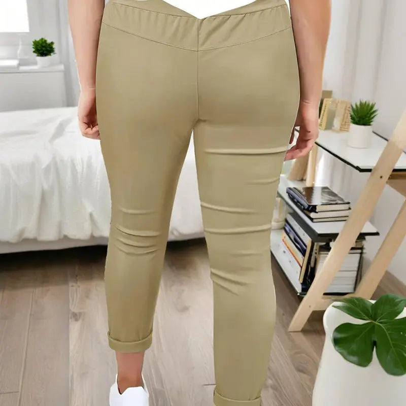 Women's Solid Color Casual Pants - Stretchy Waist With Drawstring Comfortable Lounge Pants Lady T Fashions