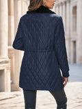 Casual Winter Clothes Contrast-Color Fur Collar Drawstring Waist Padded Padded Coat Lady T Fashions