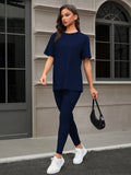 Three Piece Set, Round Neck Short Sleeved Top And Shorts And Pants Set, Sports And Casual Clothing Lady T Fashions