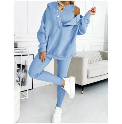 Women's Solid Color Vest Hoodie And Pants Set Lady T Fashions