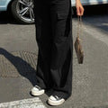 Women's Solid Color Wide Leg Pants With 4 Pockets - Button & Zip Front Casual Trousers For Spring&Fall Lady T Fashions