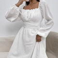 Ladies' Fashion Elegant Solid Color Collar Lace Fold Waist A-list Dress Lady T Fashions