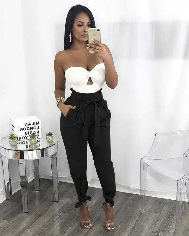 CALOFE Summer Autumn Loose Bow Ruffle Women Pants Summer Casual Belt High Waist Solid Trousers Steetwear Female Pants Lady T Fashions
