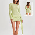 Fashion Slim Long-sleeved Dress Y2K Sexy Hip-hugging V-shaped Backless Short Dresses Womens Clothing Lady T Fashions