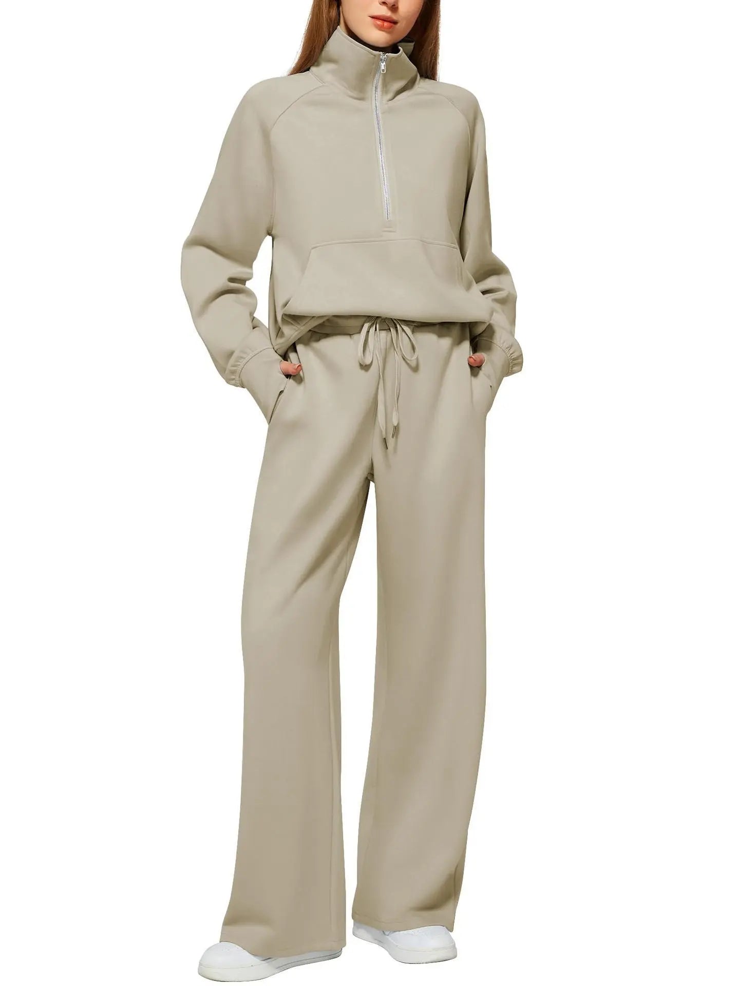Solid Color Long-sleeved Sweater Trousers Suit Women's Suit Lady T Fashions