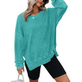 Womens Waffle Knit Crewneck Sweatshirts Long Sleeve Side Slits Casual Pullover Sweatshirt Tops Lady T Fashions