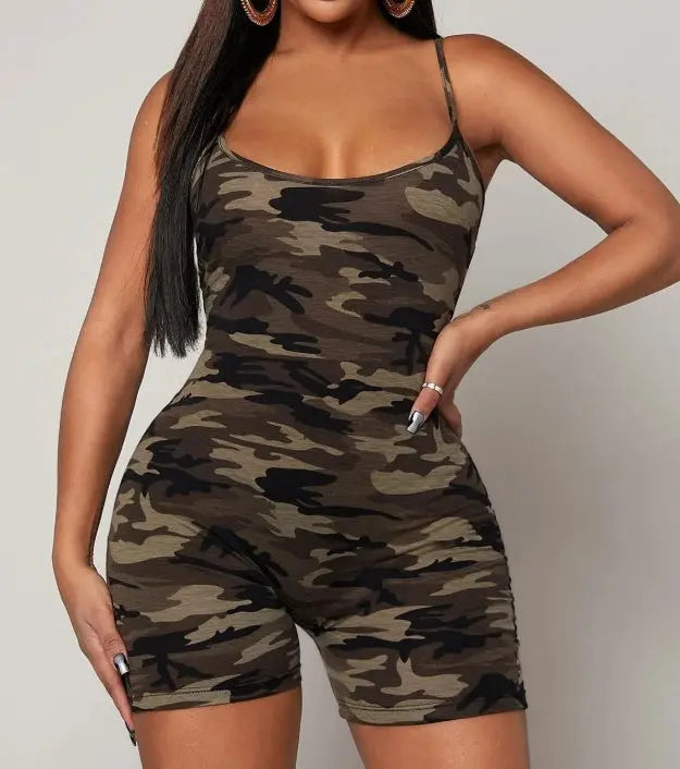 Women's Camouflage V-neck Fashionable Casual Jumpsuit Lady T Fashions
