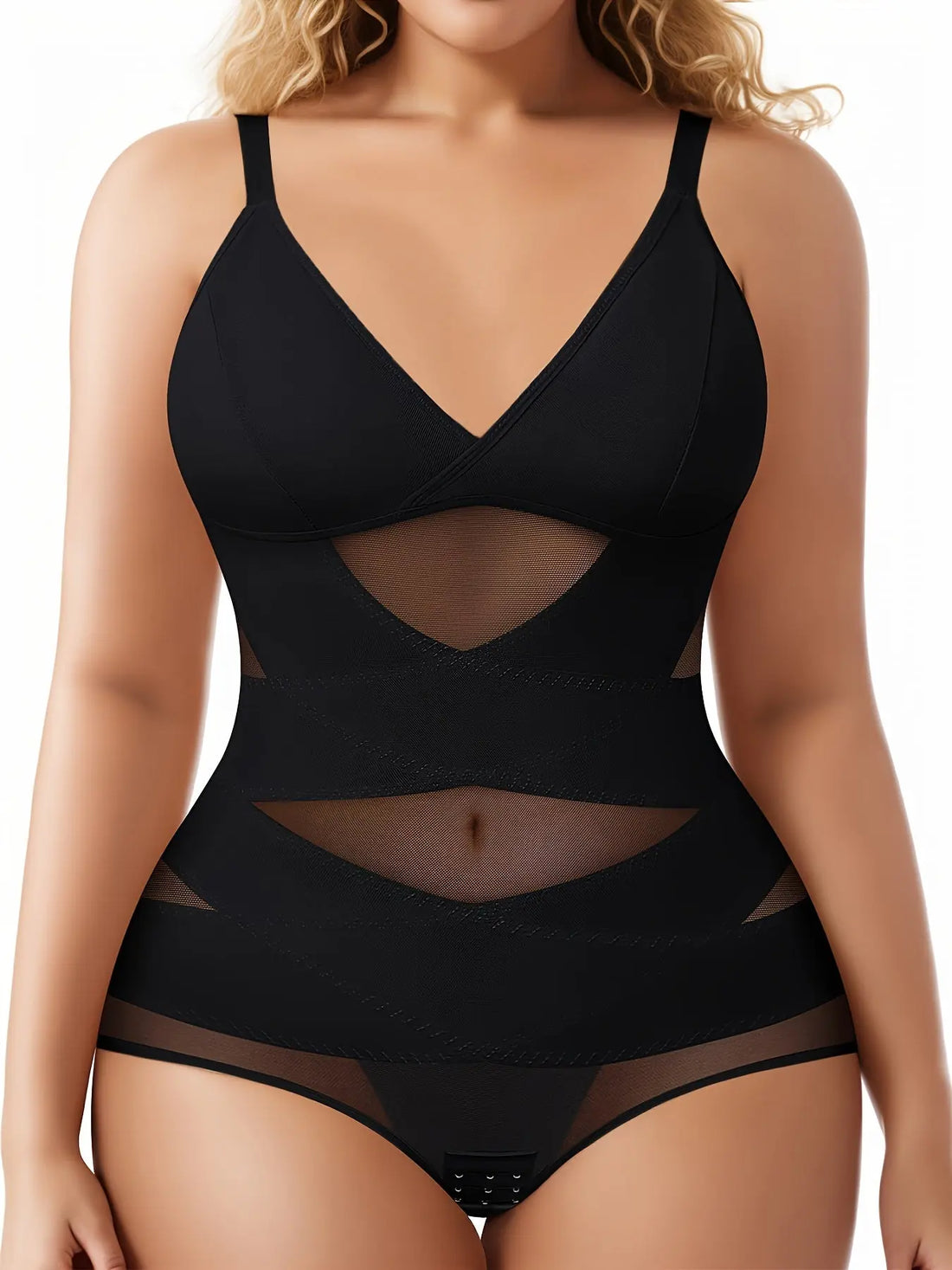 Women's Curve Bodysuit Shapewear For Plus Size Women, Tummy Control Butt Enhancing V Neck Waist Trainer Body Shaper Lady T Fashions