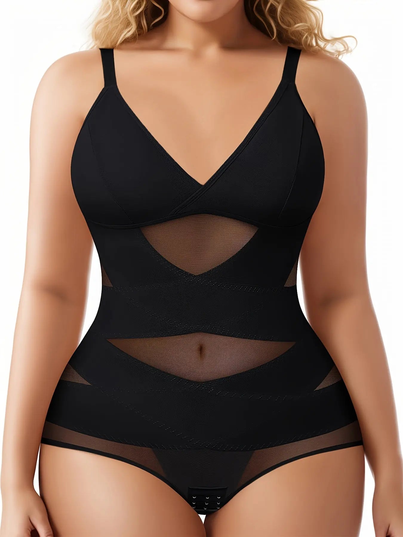 Women's Curve Bodysuit Shapewear For Plus Size Women, Tummy Control Butt Enhancing V Neck Waist Trainer Body Shaper Lady T Fashions