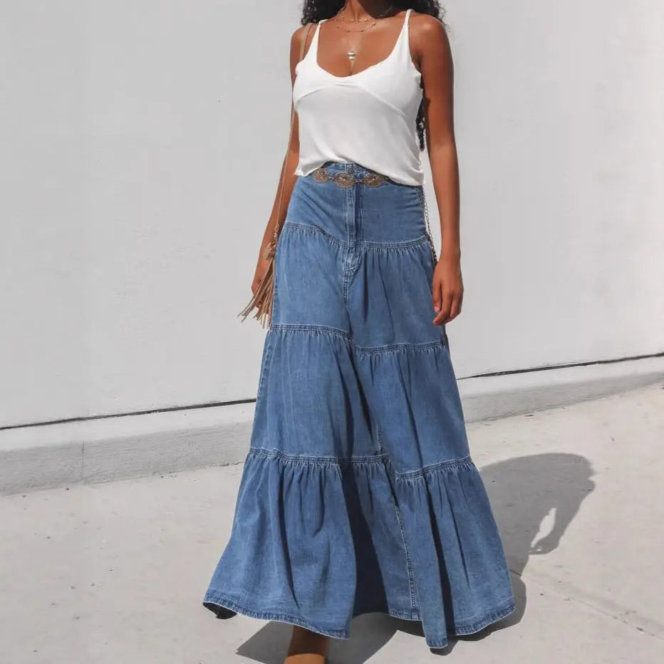 Low Waist Distressed Vacation Style Cake All-matching Jeans Skirt Lady T Fashions