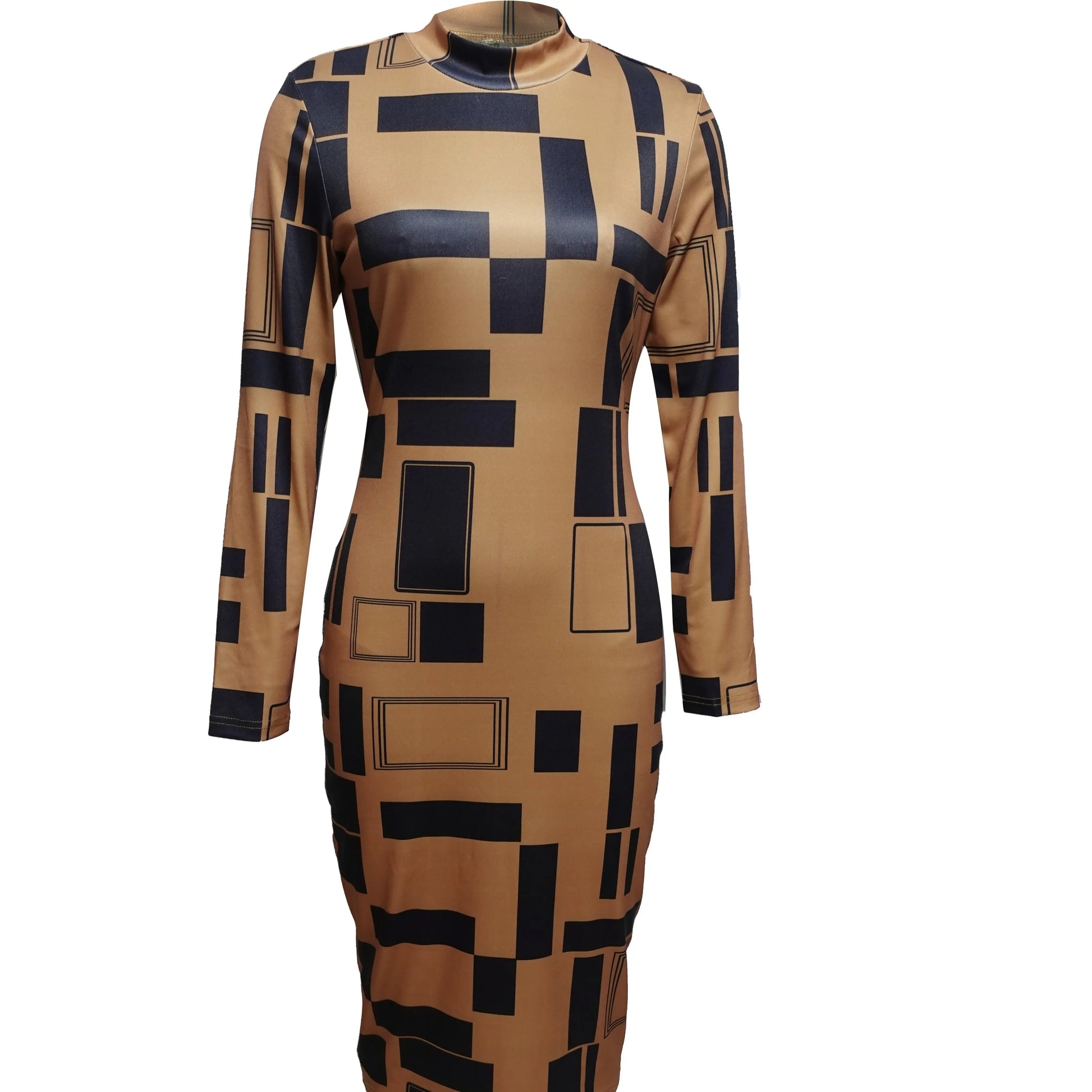 Women's Round Neck Dress With Color Block Splicing Dress Lady T Fashions