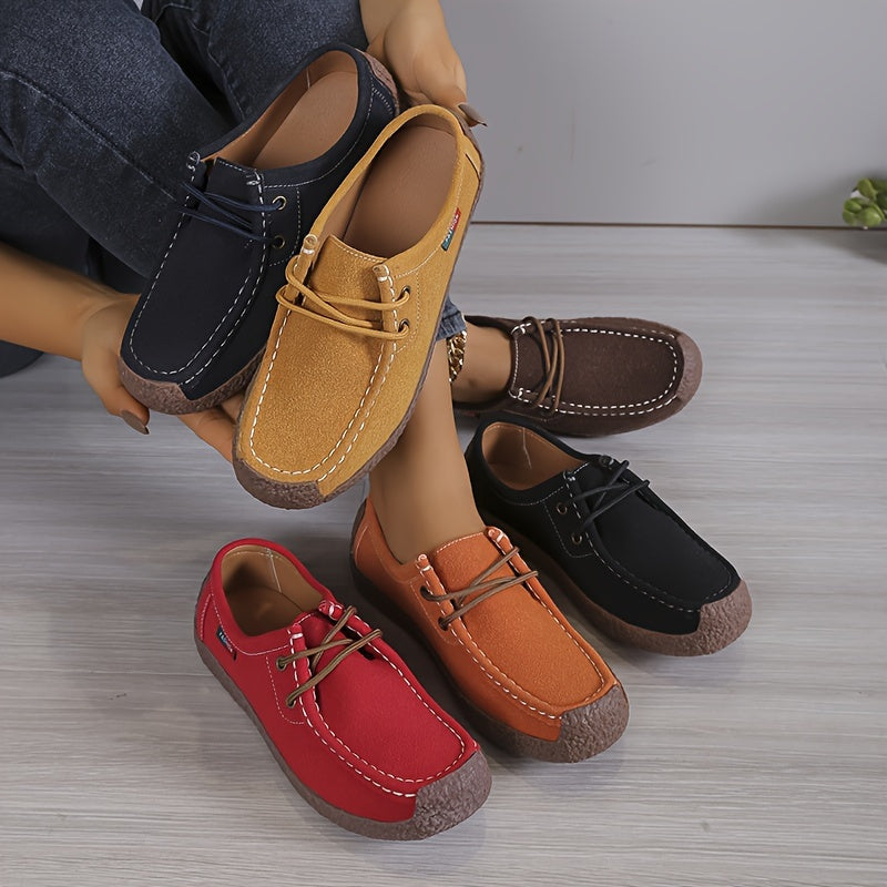 Women's Flat Loafers, Comfy Lace Up Soft Sole Flat Shoes, Casual Non Slip Walking Shoes Lady T Fashions