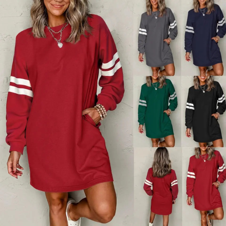 European And American Leisure Loose All-match Round Neck Dress Lady T Fashions