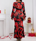 Ladies' V-neck Floral Print Fashionable Hip Hugging Dress Lady T Fashions