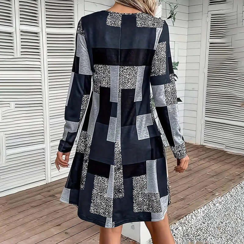 Women's Round Neck Long Sleeve Dress - Digital Print Casual Elegant Spring & Fall Dress Lady T Fashions