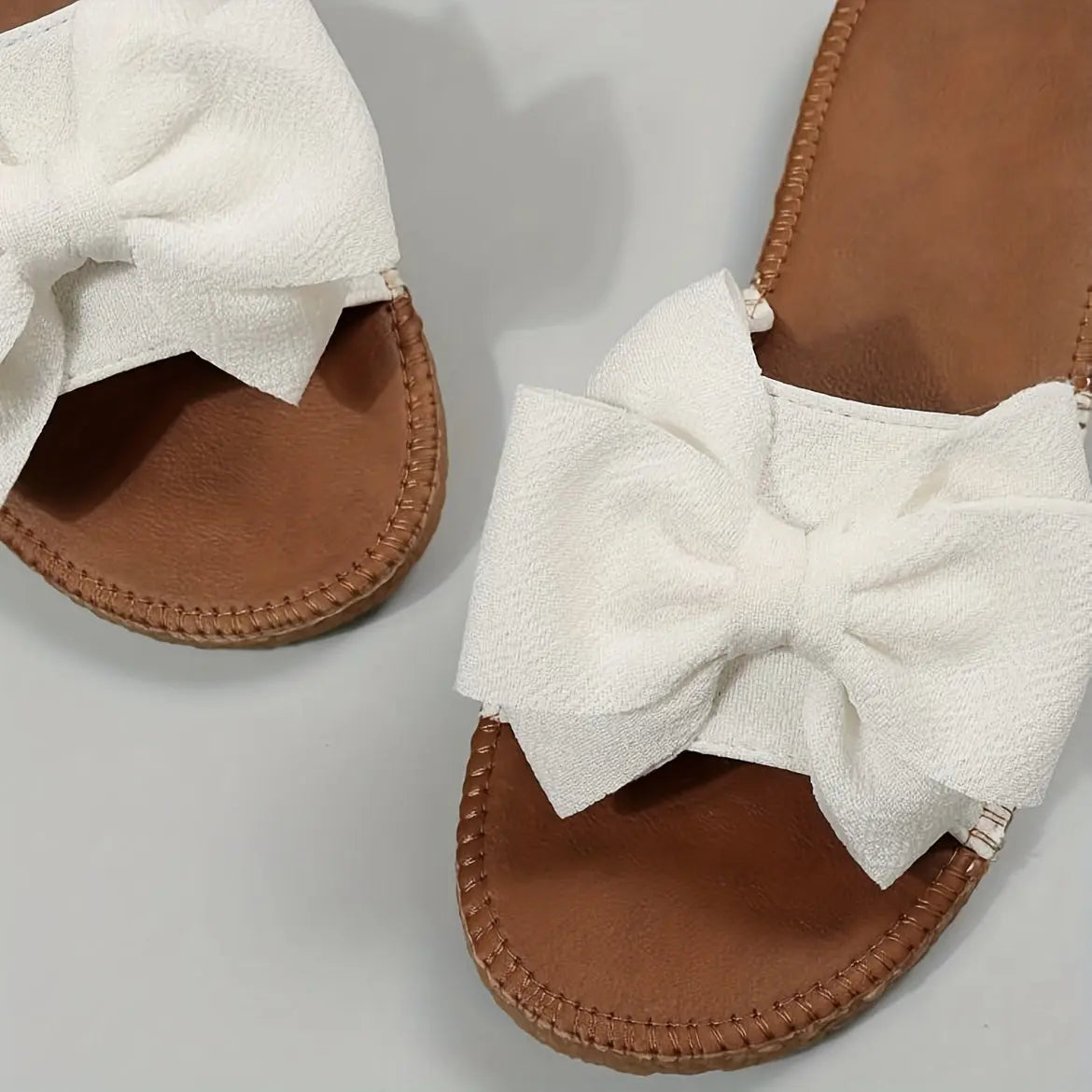 Women's Bowknot Design Flat Sandals, Slip On Open Toe Non-slip Summer Slides Shoes, Comfy Beach Shoes Lady T Fashions