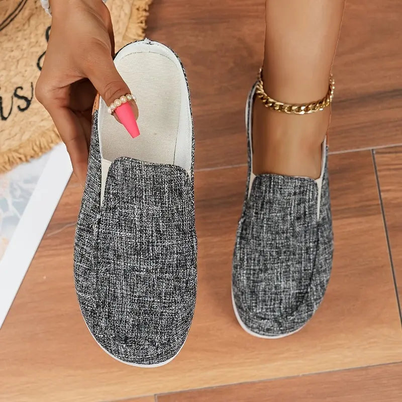 Women's Slip On Flat Loafers, Lightweight Round Toe Canvas Shoes, Casual Low Top Mules Lady T Fashions