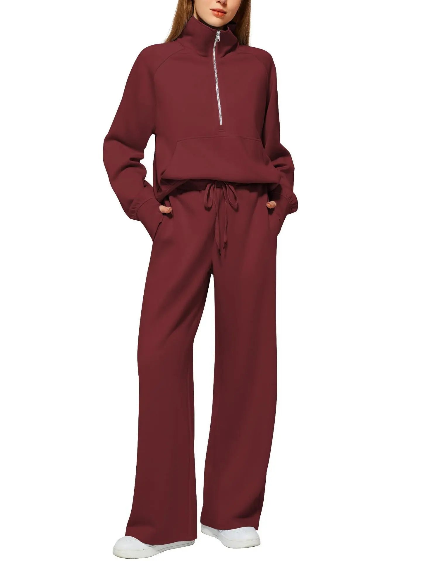 Solid Color Long-sleeved Sweater Trousers Suit Women's Suit Lady T Fashions
