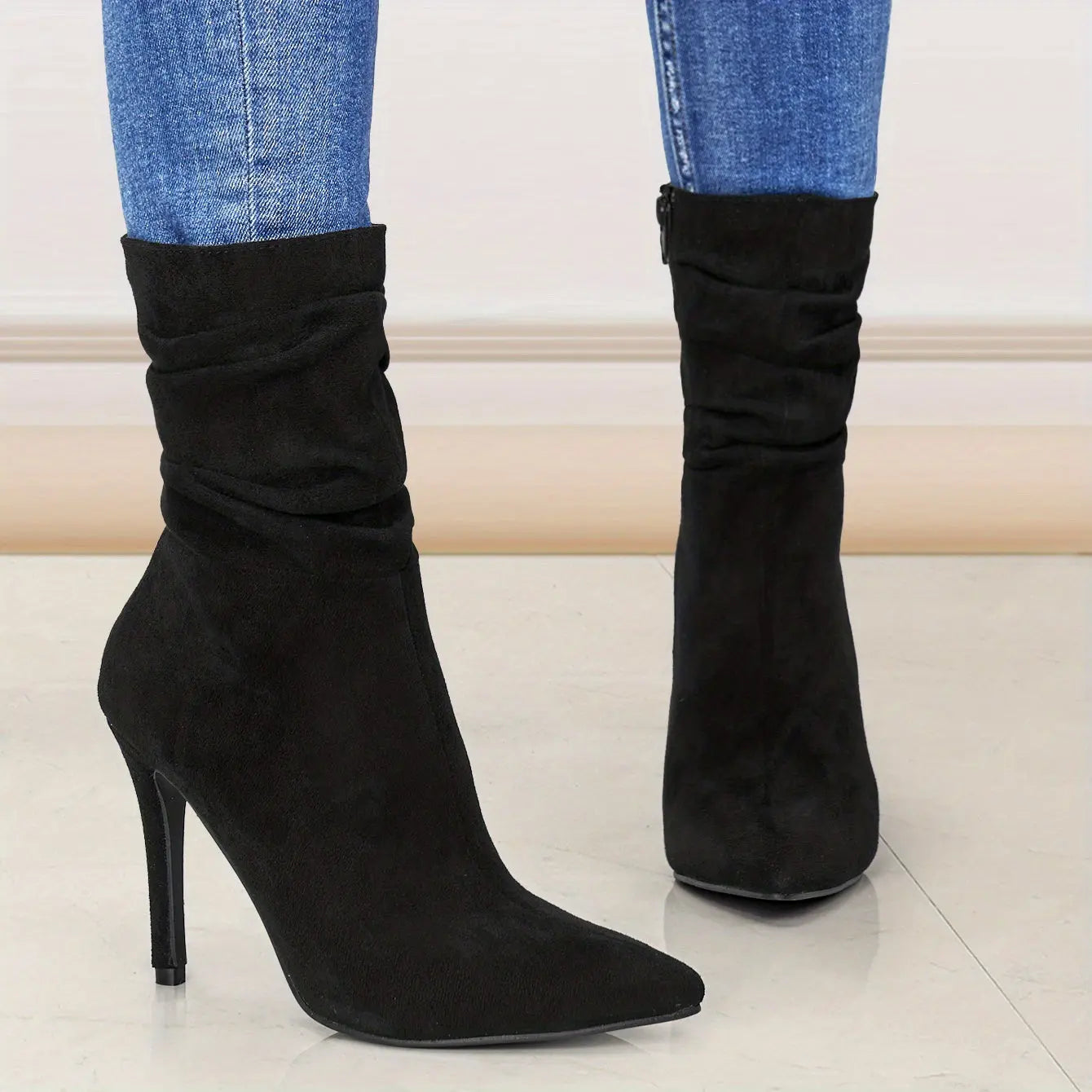 Women's Mid-Calf Boots, Plain Fashionable Boots with Zipper for Comfort and Casual Wear, Round Toe in the Middle of Calf Lady T Fashions