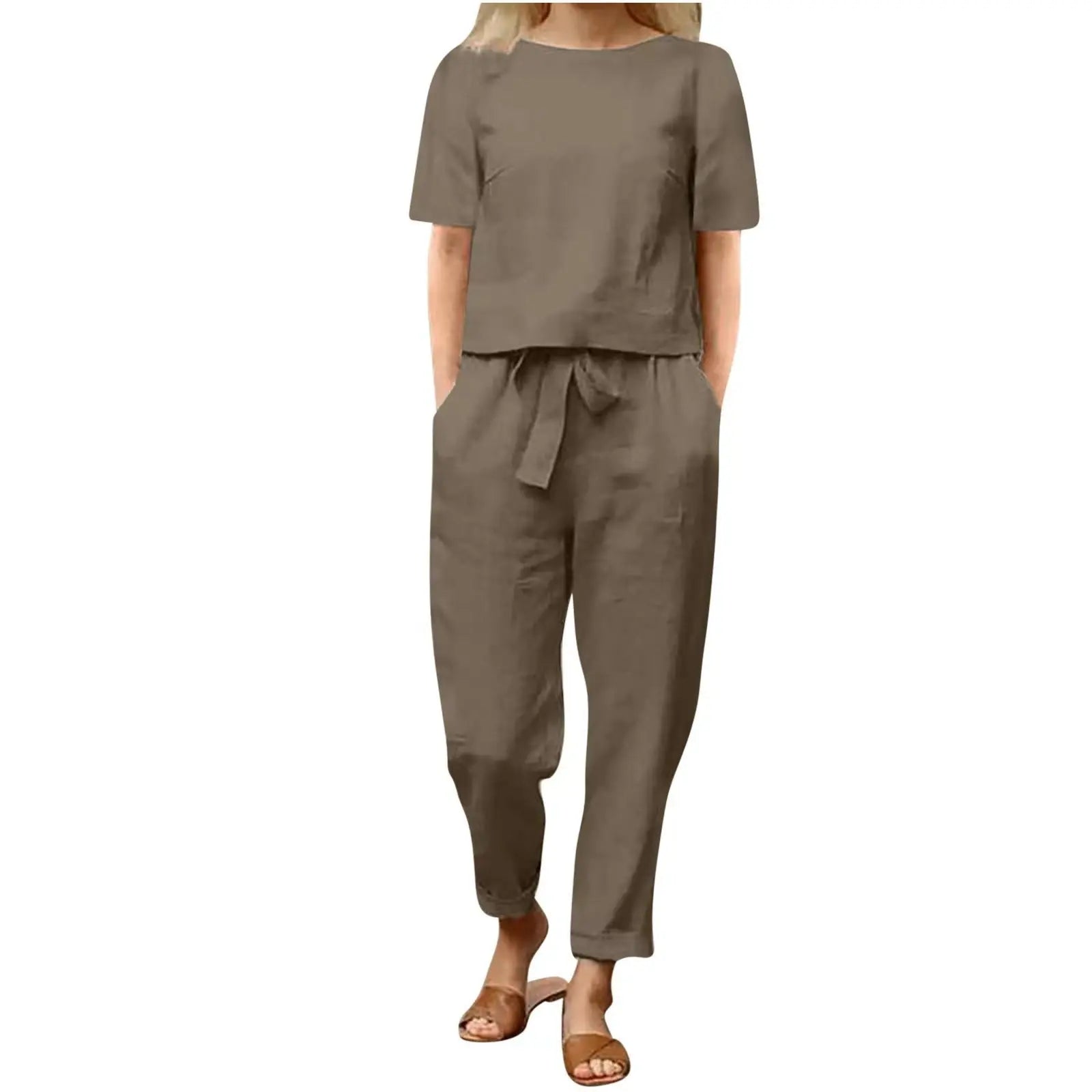 Women's Cotton And Linen Wide-leg Pants Suit Lady T Fashions