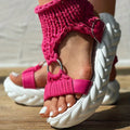 Women's Knitted Platform Sandals with Thick Cushioned Midsole - Adjustable Back Strap, Open-Toe Summer Shoes, Breathable Fabric Upper & TPR Sole for Casual Outings, Beach, Student Fashion, Ladies Sandals Lady T Fashions