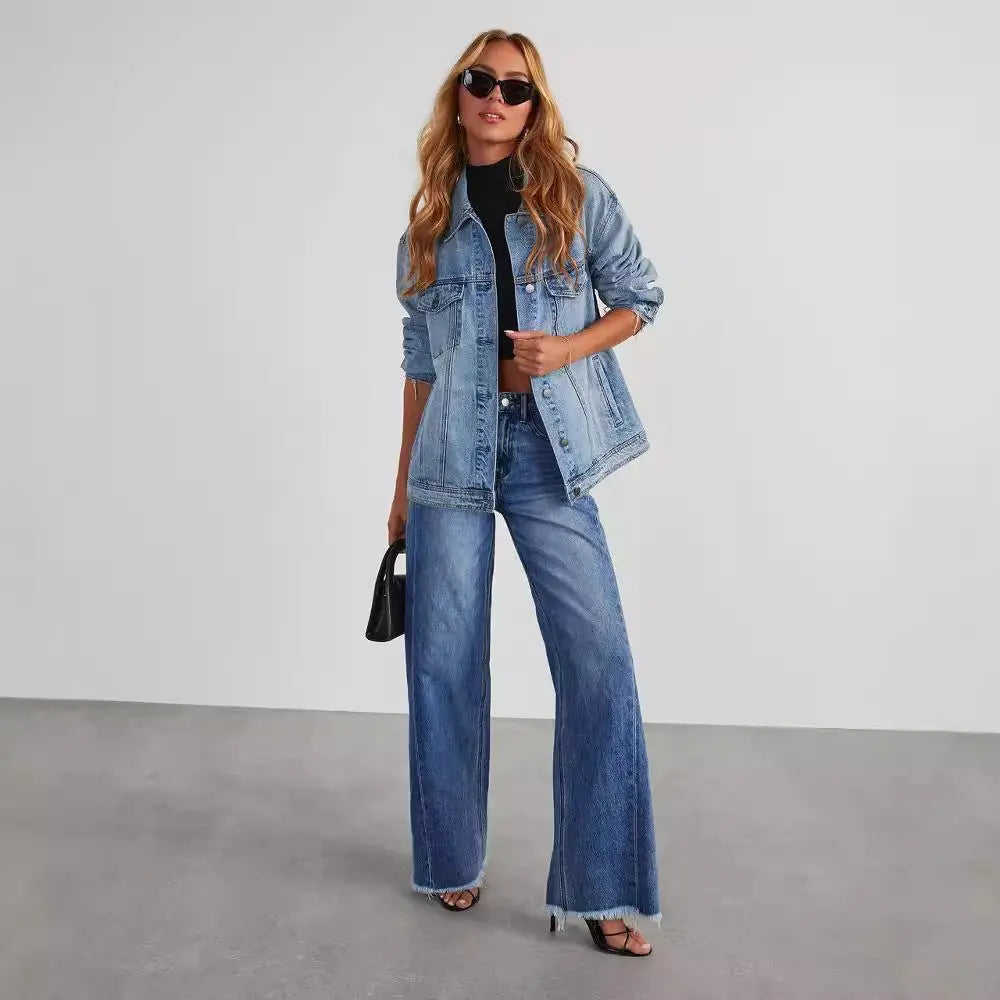 Fashion High Waist Jeans With Pockets Comfortable Slim Fit Straight Wide-leg Pants Womens Clothing Lady T Fashions