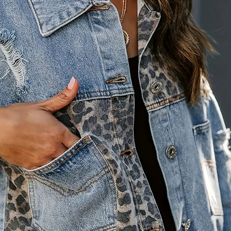 Women's Cropped Distressed Denim Jacket Ripped Button Down Jean Jacket Long Sleeve Casual Streetwear Coat Lady T Fashions