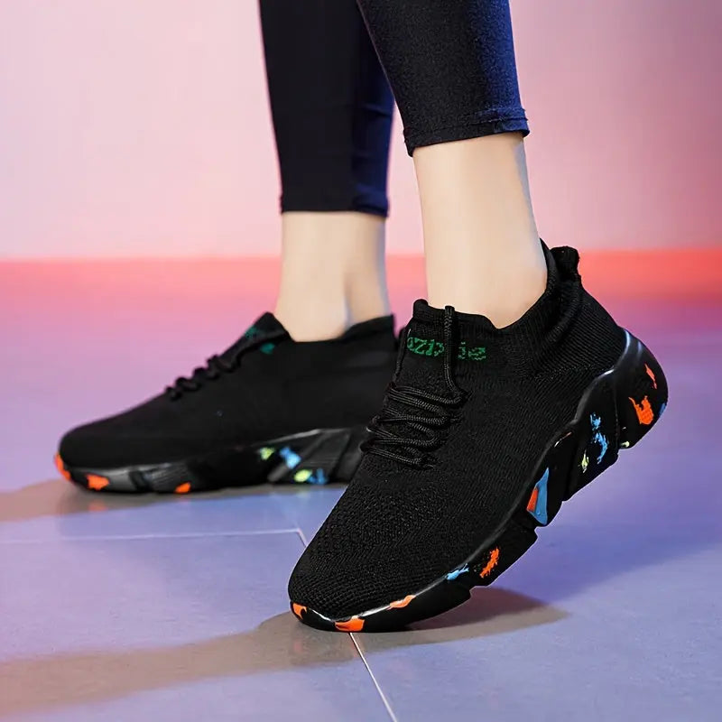 Women's Breathable Flying Woven Sneakers, Casual Lace Up Outdoor Shoes, Lightweight Low Top Trainers Lady T Fashions