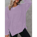 Womens Waffle Knit Crewneck Sweatshirts Long Sleeve Side Slits Casual Pullover Sweatshirt Tops Lady T Fashions