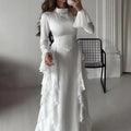 Women's Round-neck Flared Sleeves Temperament High Waist Slimming Patchwork Dress Lady T Fashions